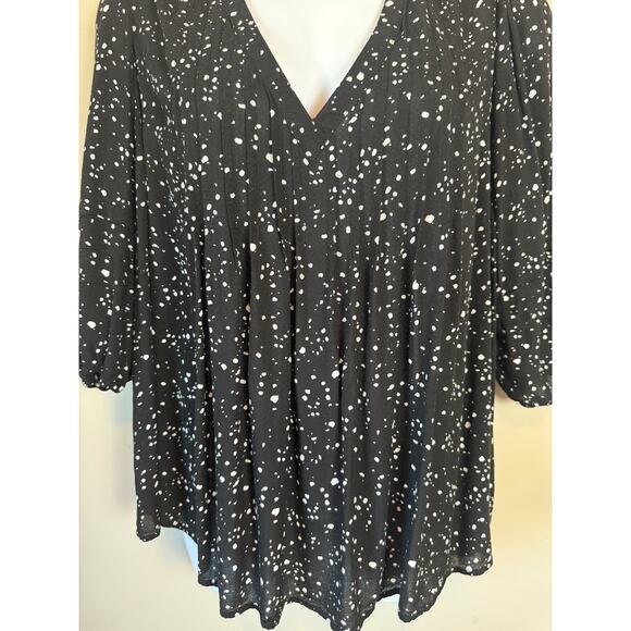 Terra & Sky Black White Speckle Plus Sz 2X Peasant Blouse 3/4 Sleeve V-Neck Boho - Picture 4 of 12